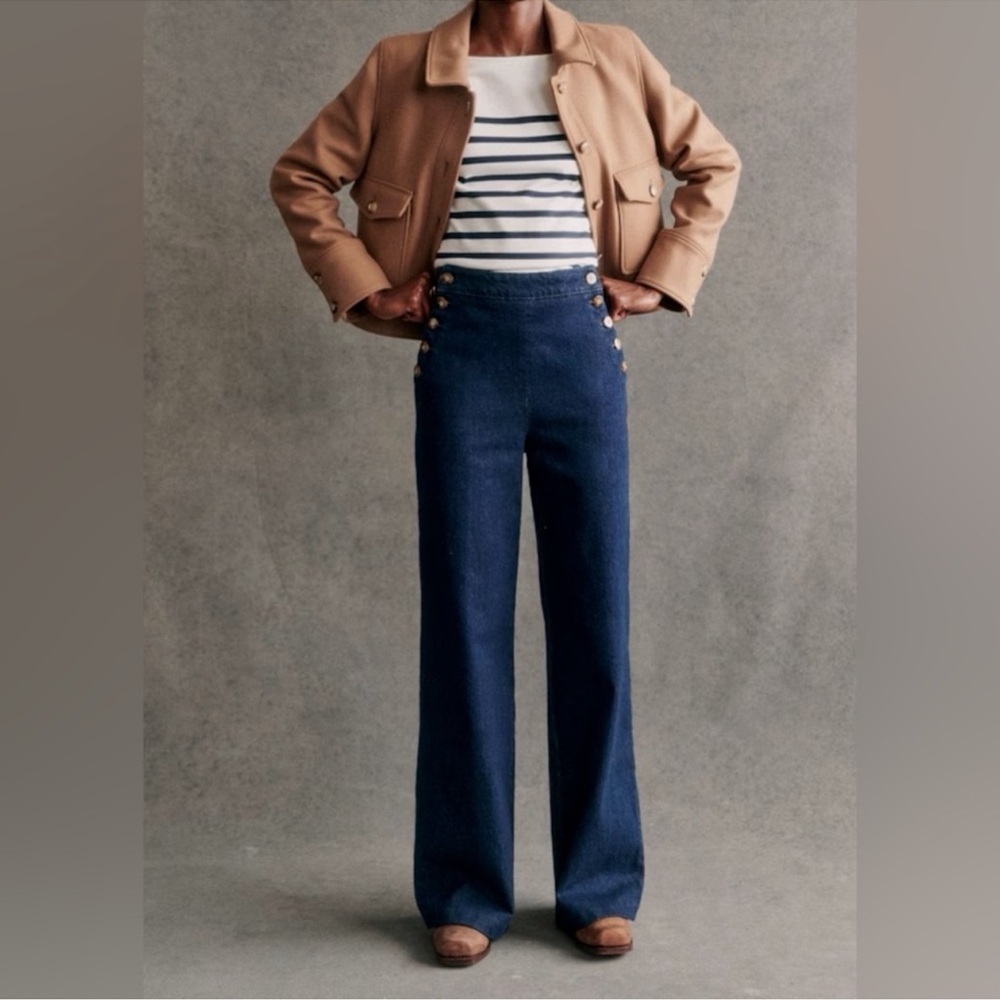 NWT Sezane Marino Trouser Size 10/EU 42. Navy High-Waisted Pants